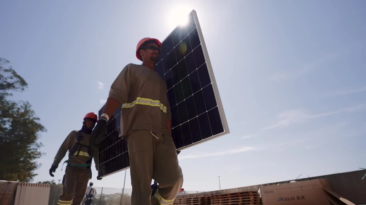 Profissional da Arena Energia com equipamento solar